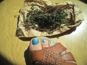 No, I didn't strategically place this thyme in such a way that you could see the sweet pedicures we went and got. Oh, wait.